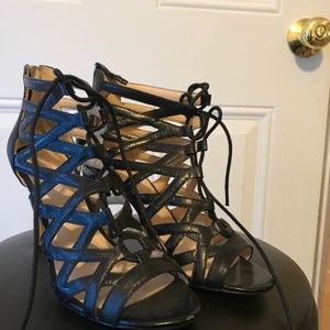 Nine West Daniella Laceup Sandal/ Dance Heel Sz 7